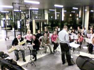Rehearsing Ruud van Eeten's Double Concerto, for bass saxophone and english horn, written for my wife and me, 2004