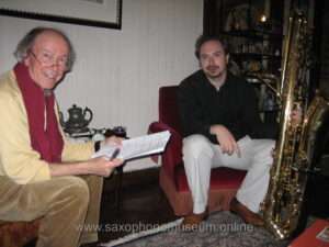 with composer Hans Kox, in 2006, working on his "Inventions" for bass saxophone, that he wrote for me
