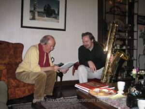 with composer Hans Kox, in 2006, working on his "Inventions" for bass saxophone, that he wrote for me