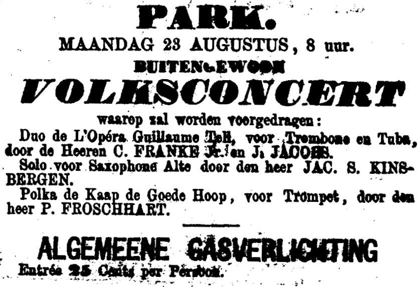 Newspaper scan of a concert announcement featuring Kinsbergen.